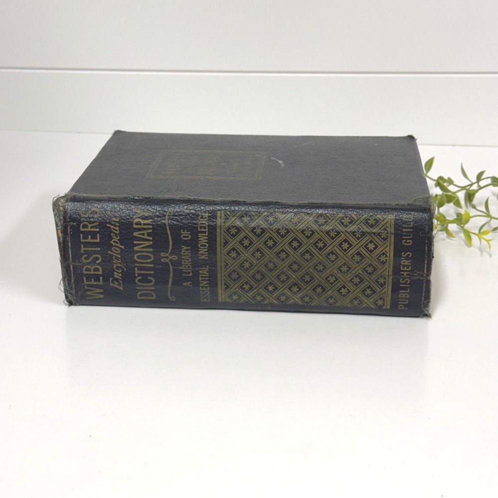 Vtg Webster's Encyclopedic Dictionary Large Old Weathered Black Book Decor 1942